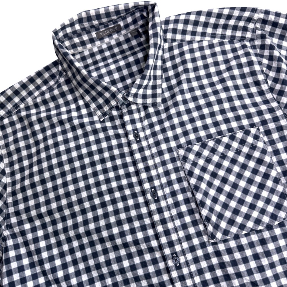 Toad&Co Pilotlight Button Shirt Men XXL Navy White Gingham Plaid Performance